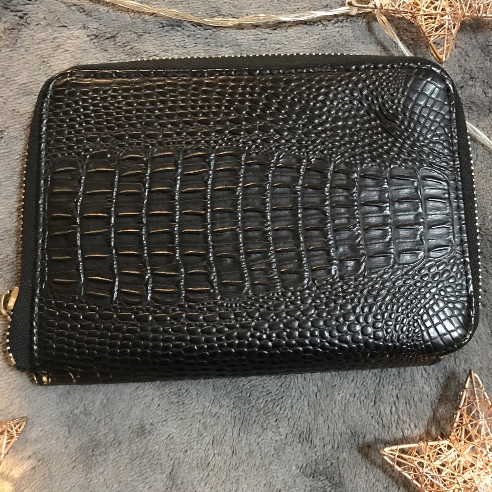 Alligator print black clutch phone case wallet